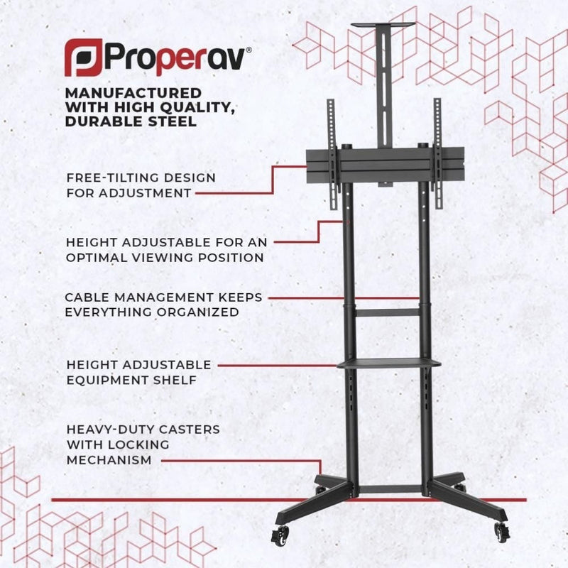 ProperAV Mobile TV Trolley Stand on Wheels for 37"-70" Max Load 50kg VESA Max 600-400mm