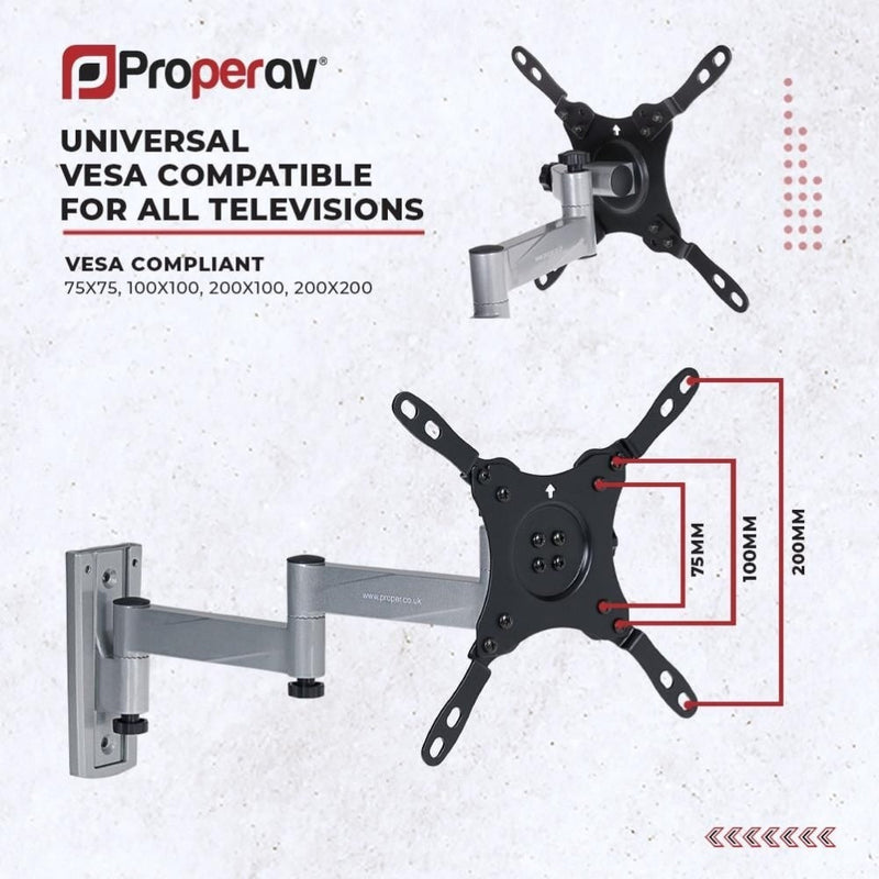 ProperAV Lockable Swing Arm TV Wall Bracket for Motorhome RV, Boat VESA Max 200x200