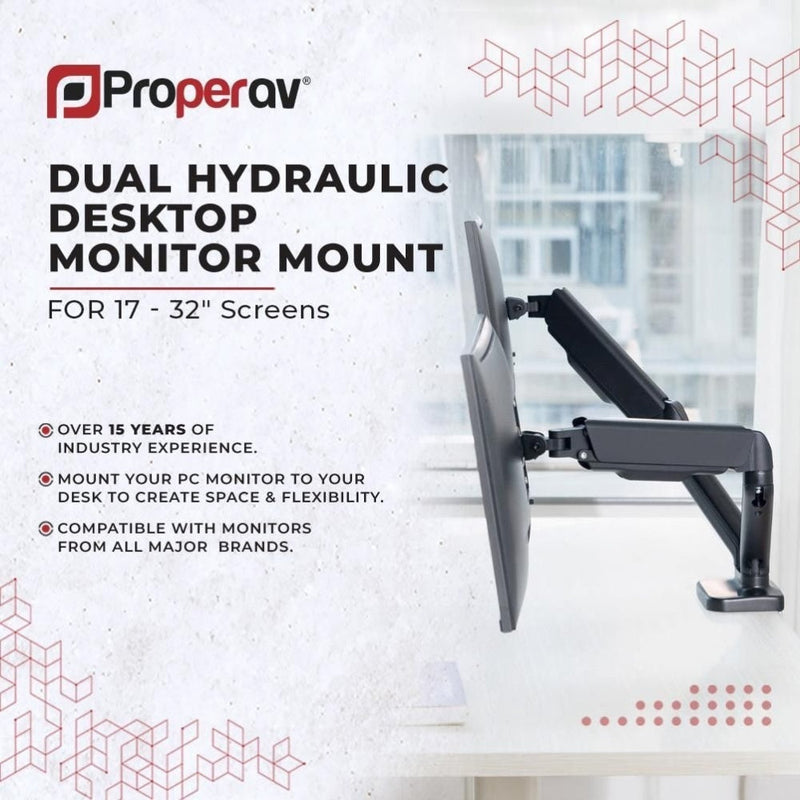 ProperAV Desk Monitor Mount Dual Articulated Swing Arms 17''- 32'' VESA Max 100x100