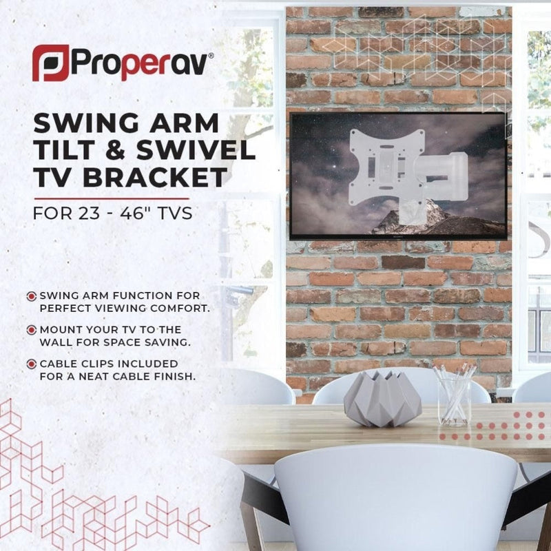 ProperAV Swing Arm TV Wall Bracket 23- 46" Tilt 20 VESA Max 200x200 Dual Pivot - White