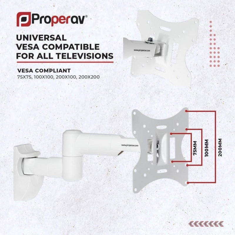 ProperAV Swing Arm TV Wall Bracket 23- 46" Tilt 20 VESA Max 200x200 Dual Pivot - White
