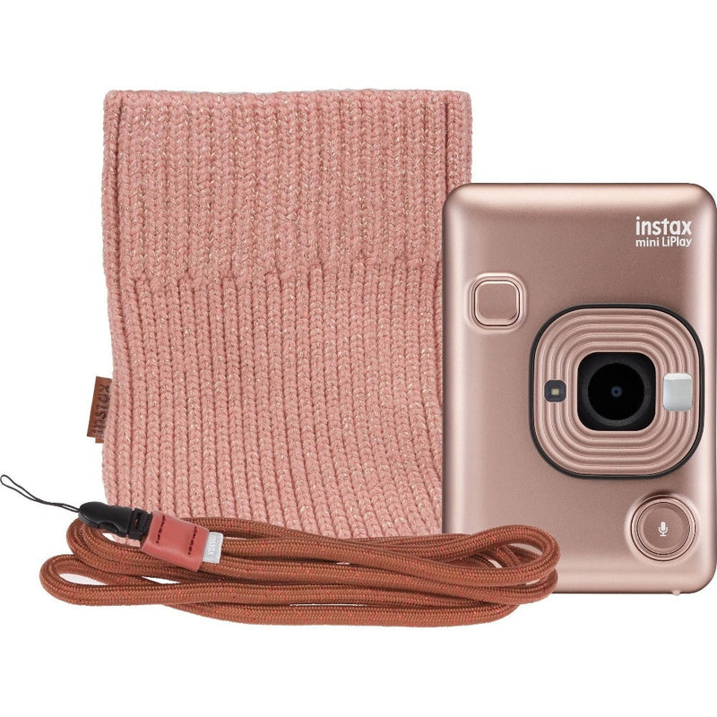 Fujifilm Instax Mini LiPlay Hybrid Instant Camera - Blush Gold - Camera & Pouch & Strap