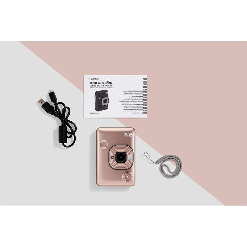 Fujifilm Instax Mini LiPlay Hybrid Instant Camera - Blush Gold - Camera & Pouch & Strap