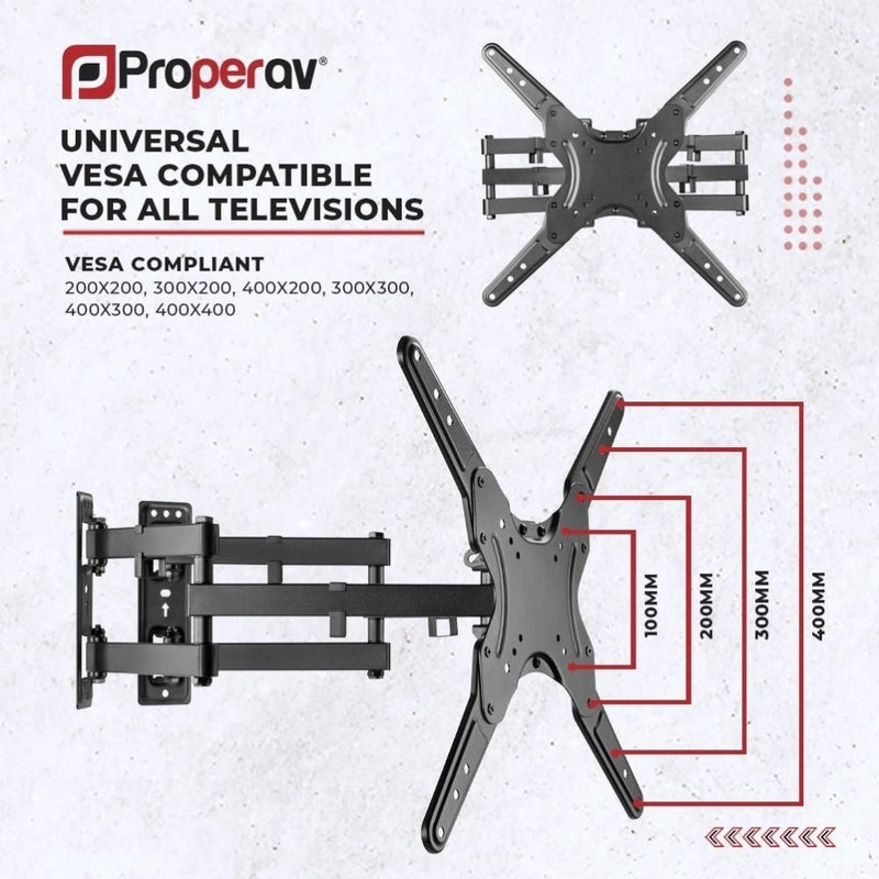 ProperAV Heavy Duty Swing Arm Corner TV Wall Bracket  23"- 55" VESA Max 400x400 Black