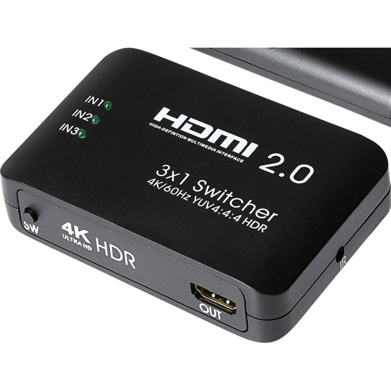 Maplin HDMI Switch 3 Ports In 1 Port Out Ultra HD 4K@60Hz with Remote Control
