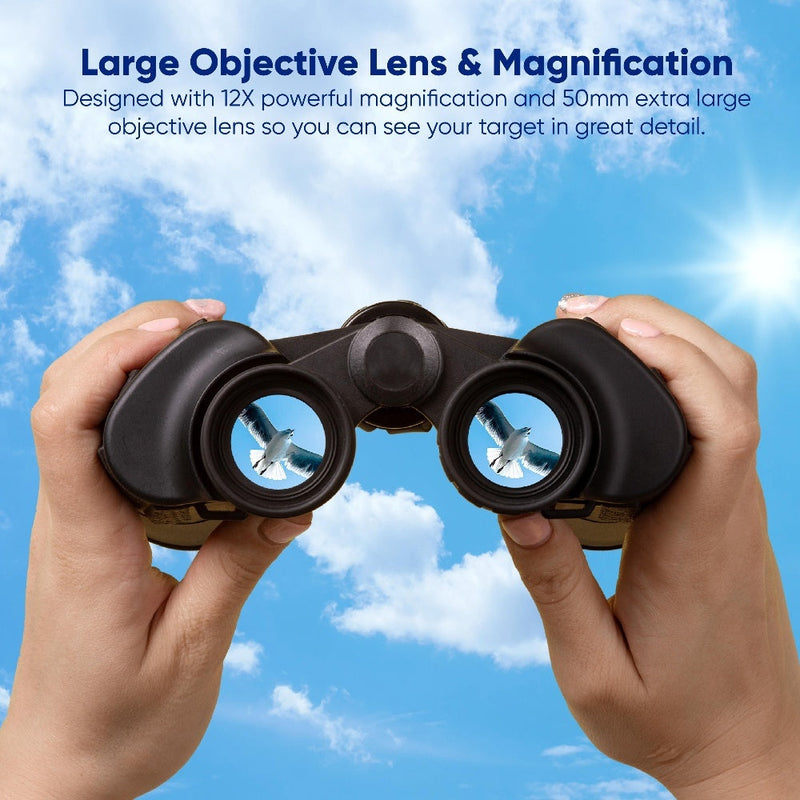 PRAKTICA Falcon 12x50mm Multi Coated Porro Prism Field Binoculars - Black - Binoculars & Tripod Mount