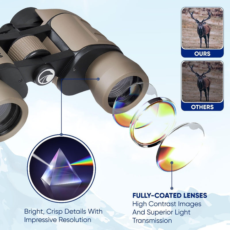 PRAKTICA Falcon 8x40mm Wide Angle Porro Prism Field Binoculars - Sand - Binoculars & Tripod Mount