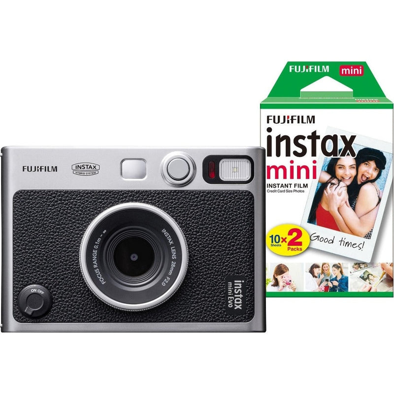 Fujifilm Instax Mini Evo Hybrid Instant Camera - Black - Camera & 20 Shot Pack