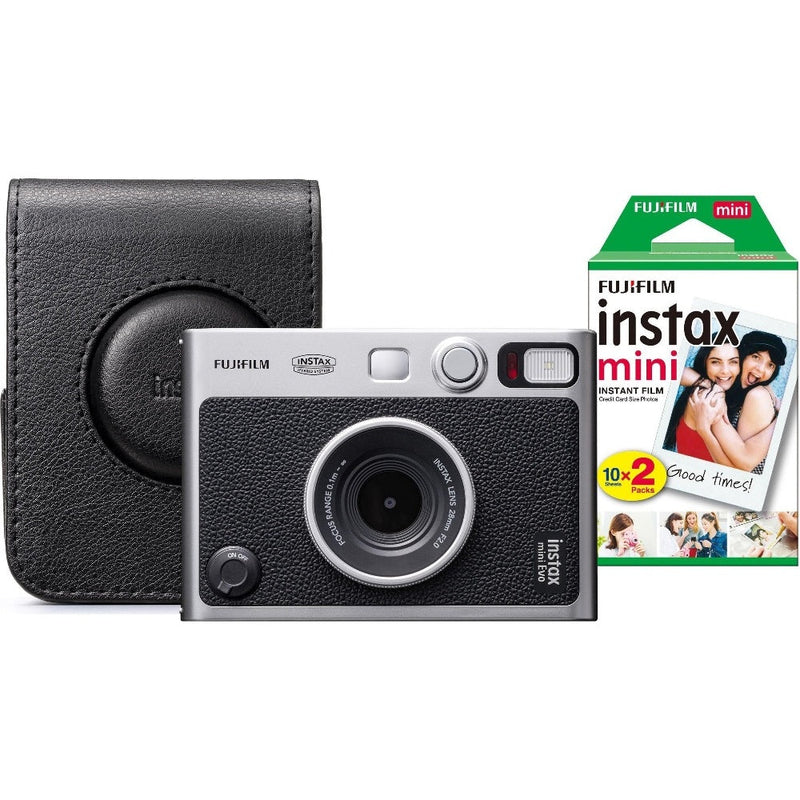 Fujifilm Instax Mini Evo Hybrid Instant Camera - Black - Camera & 20 Shot Pack & Case