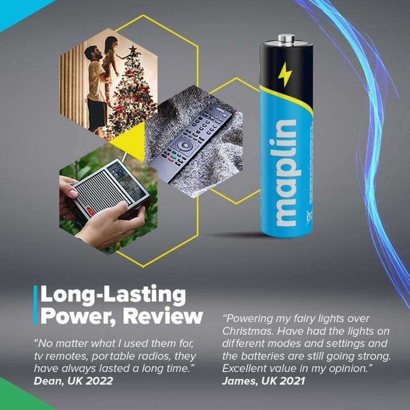 Maplin AAA LR03 1.5V Alkaline Batteries 7 Year Shelf Life High Performance - Pack of 40