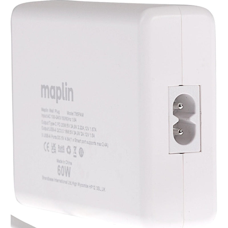 Maplin 5 Port USB Charging Station 20W 1x USB-C PD QC 3.0 4x USB-A 1.5m Cable