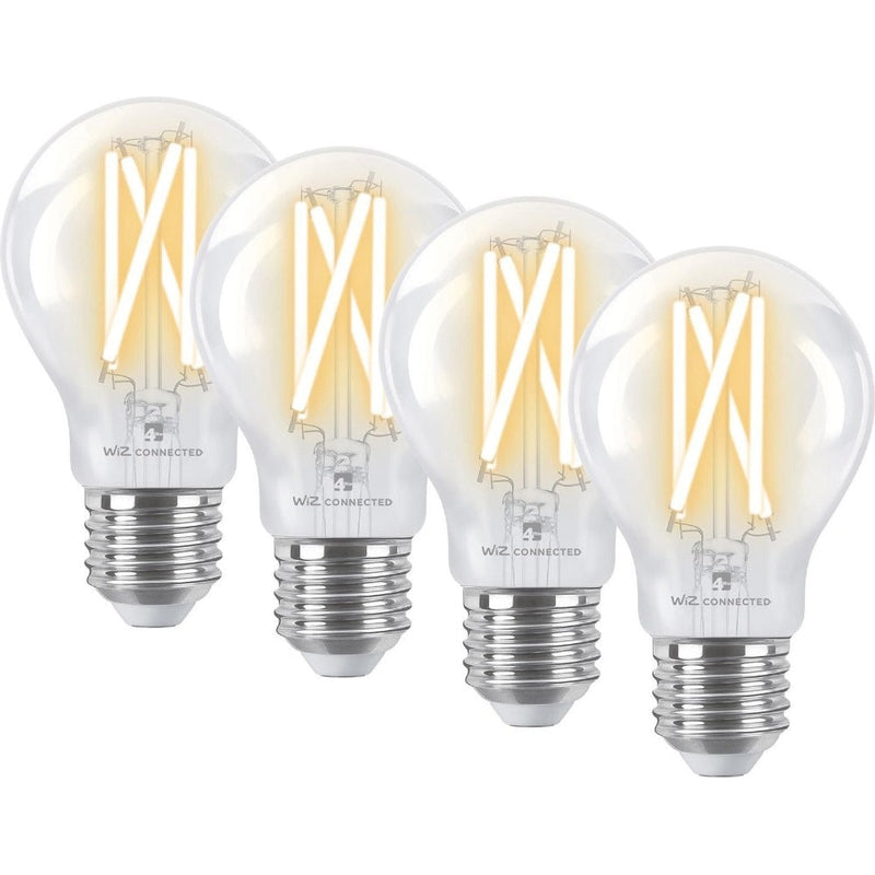 4lite WiZ Connected A60 Filament Clear WiFi LED Smart Bulb - E27 Large Screw - Pack of 4