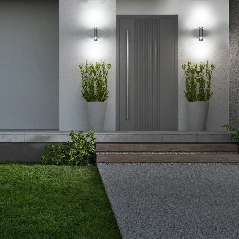 4lite Marinus GU10 Bi-Directional Outdoor Wall Light with PIR - Anthracite - Pack of 2