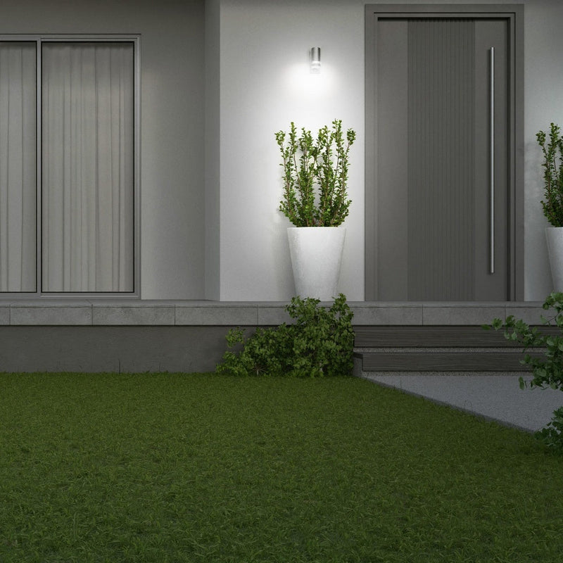 4lite Marinus GU10 Single Direction Outdoor Wall Light with PIR - Stainless Steel - Pack of 2