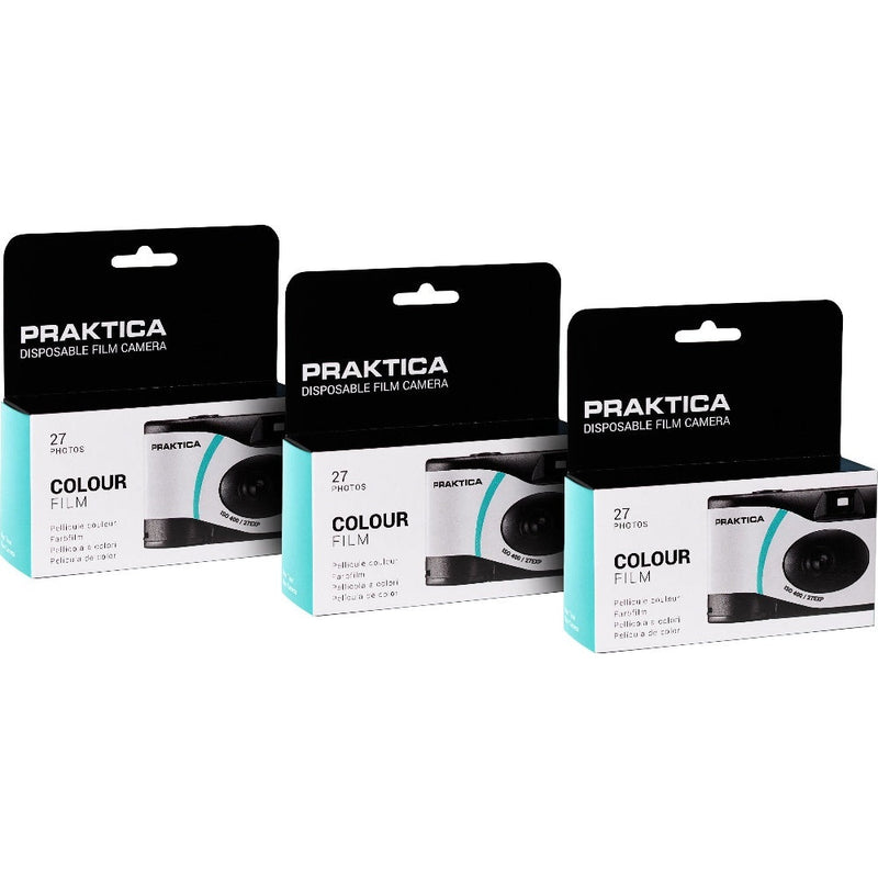 PRAKTICA Single Use Disposable Colour Film Camera with Flash - Green - Pack of 3