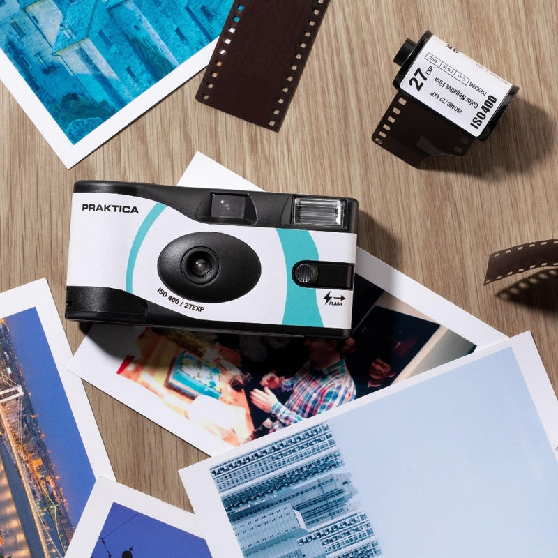 PRAKTICA Single Use Disposable Colour Film Camera with Flash - Green - Pack of 3
