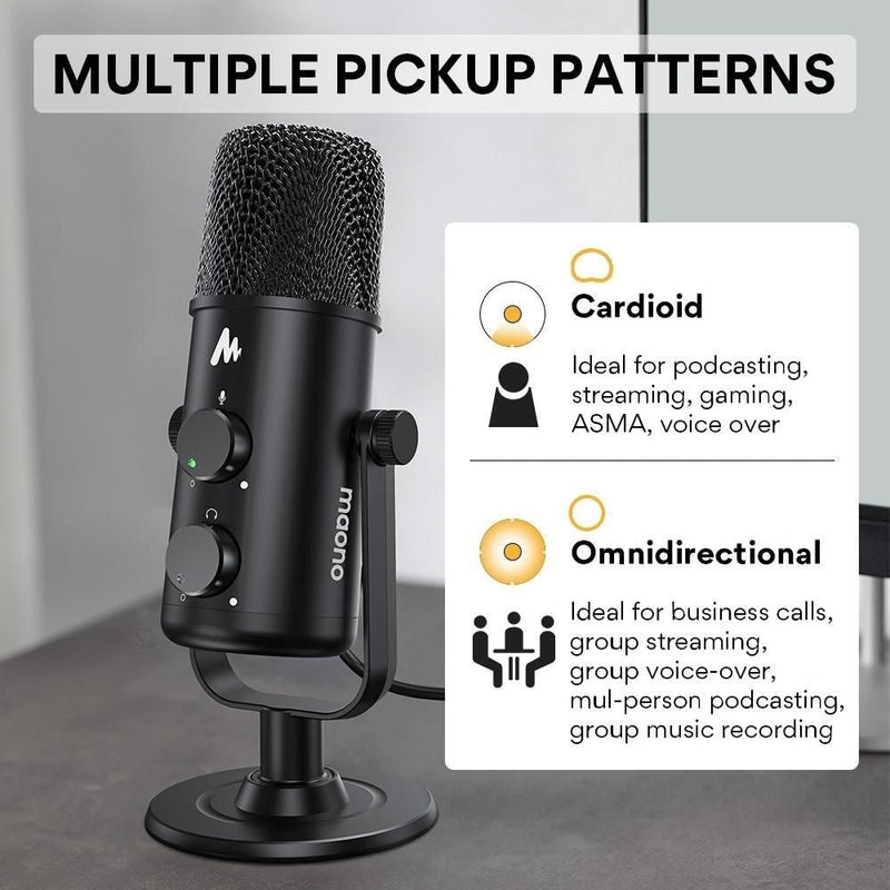 Maono Desktop USB-C Microphone Condenser Switchable Cardioid Omnidirectional Polar Pattern