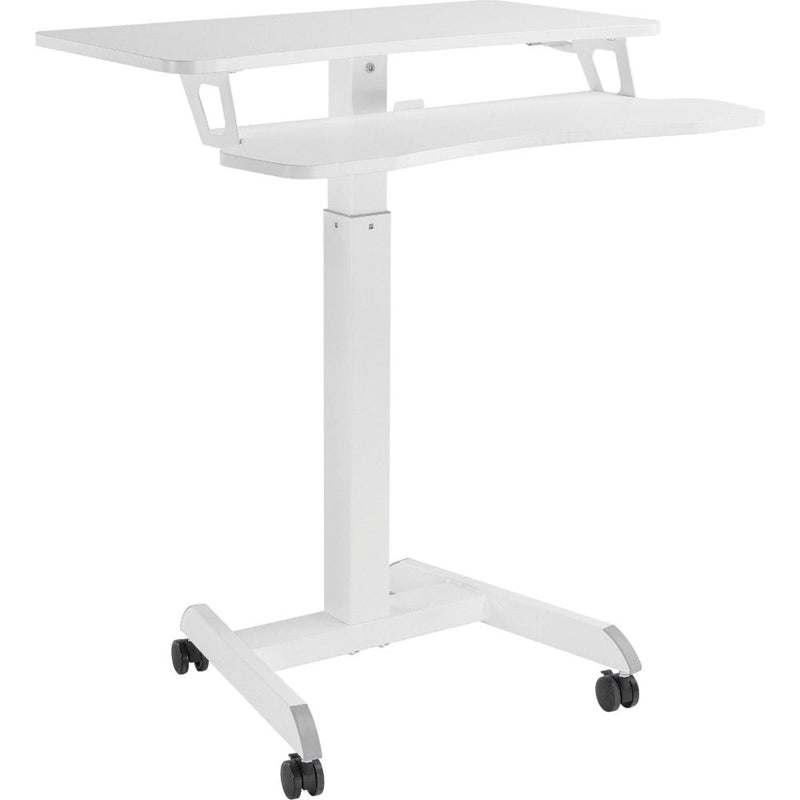 ProperAV Two Tier Mobile Desk Trolley Workstation with Gas Spring Height Adjustment White