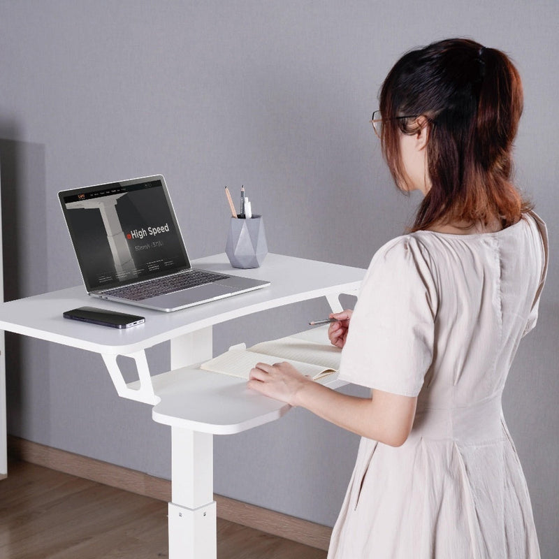 ProperAV Two Tier Mobile Desk Trolley Workstation with Gas Spring Height Adjustment White