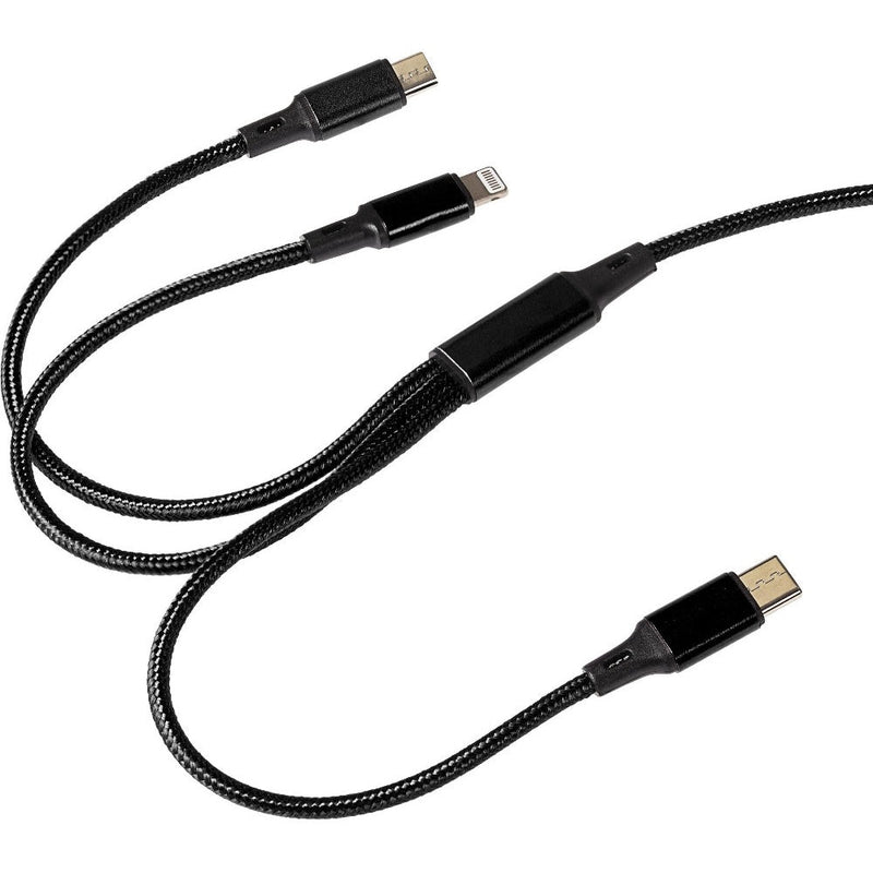 Maplin USB-A to 3-in-1 Multi-Charging USB-C / Lightning / Micro USB Braided Cable - Black