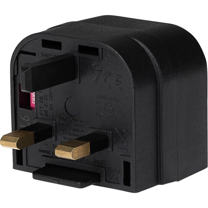 Maplin 2 Pin Mains Plug to UK 3 Pin Mains Plug Converter 3 Amp Fuse Black