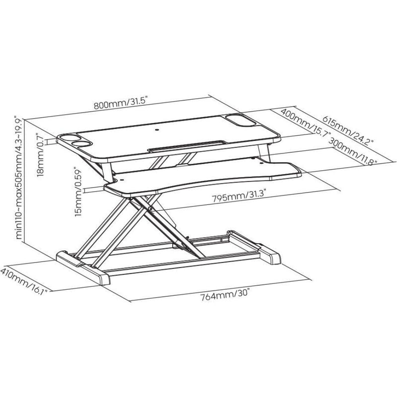 ProperAV Stand Up Desk Converter Two Tier Worktop Gas Spring Lift Variable Height Settings White