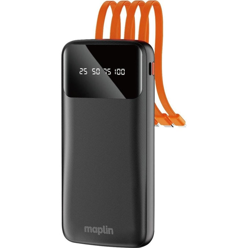 Maplin 20000mAh Portable Power Bank with Integrated USB-C, Micro USB & Lightning Cables