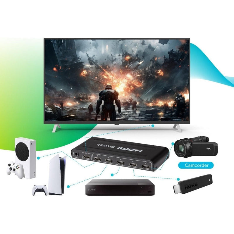 Maplin HDMI Switch 5 Ports In 1 Port Out Ultra HD 4K@30Hz with Remote Control