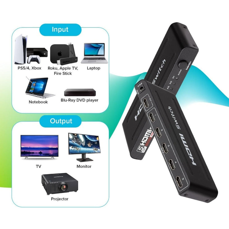 Maplin HDMI Switch 5 Ports In 1 Port Out Ultra HD 4K@30Hz with Remote Control