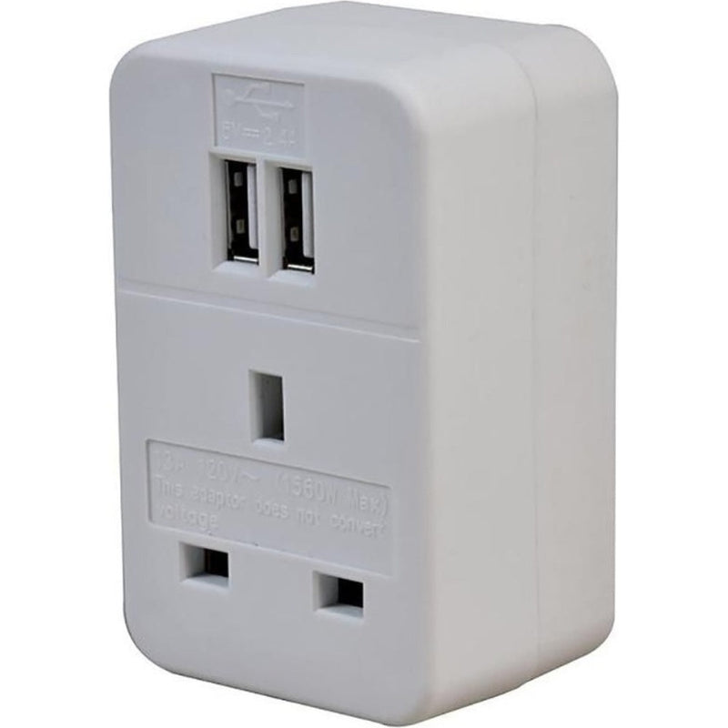 Maplin UK to US Travel Adapter Plug with 2x USB-A - White