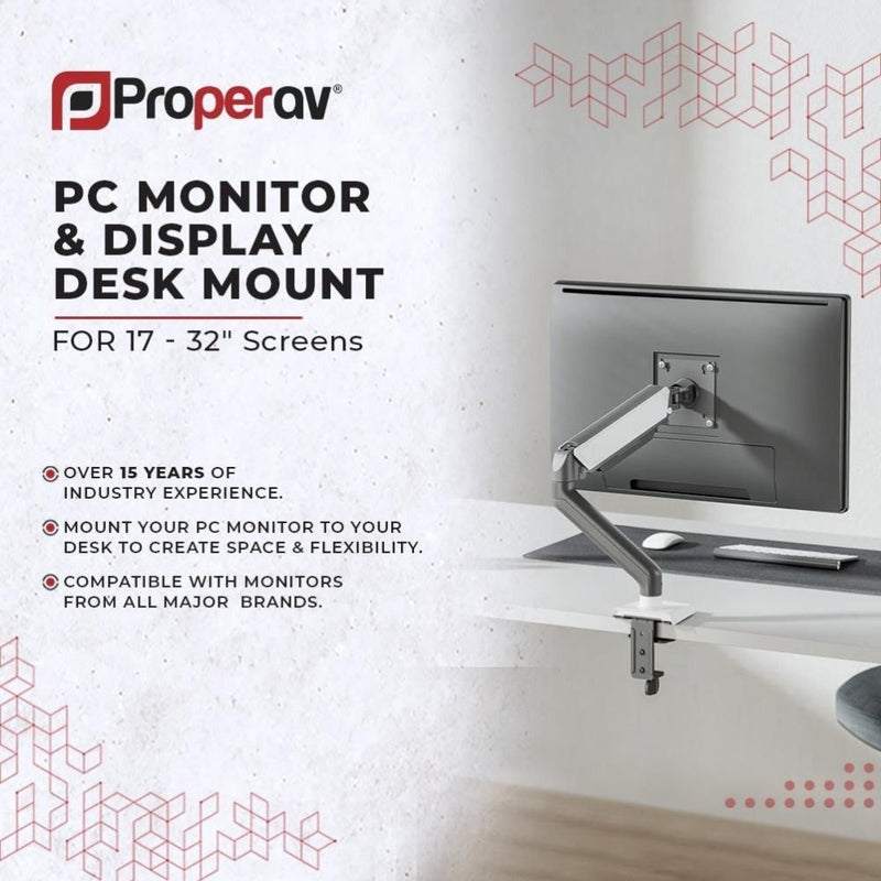 ProperAV Desk Monitor Mount Articulated Swing Arm 17''- 32'' VESA Max 100x100 White/Grey