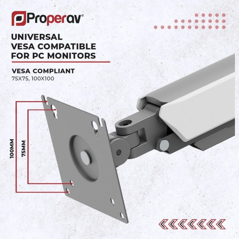 ProperAV Desk Monitor Mount Articulated Swing Arm 17''- 32'' VESA Max 100x100 White/Grey