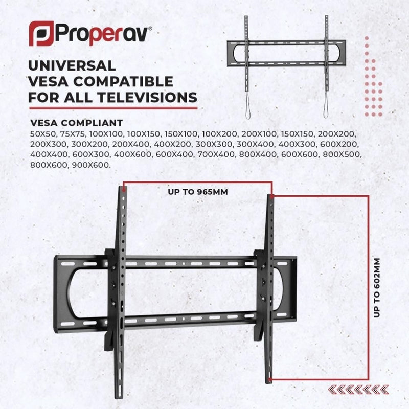 ProperAV Fixed Flat TV Wall Bracket 60"-120" Tilt 10 VESA Max 900x600 - Black
