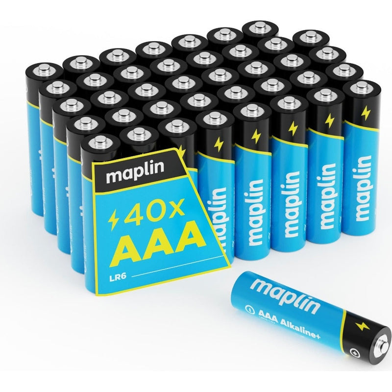 Maplin 40x AAA LR03 1.5V Alkaline Batteries 7 Year Shelf Life inc Battery Tester