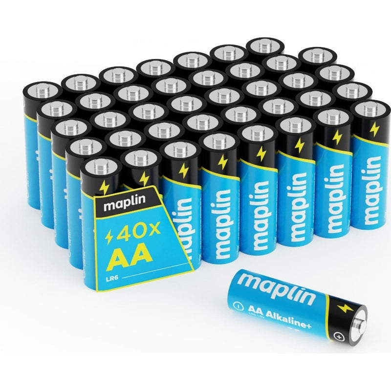 Maplin 40x AA LR6 1.5V Alkaline Batteries 7 Year Shelf Life inc Battery Tester