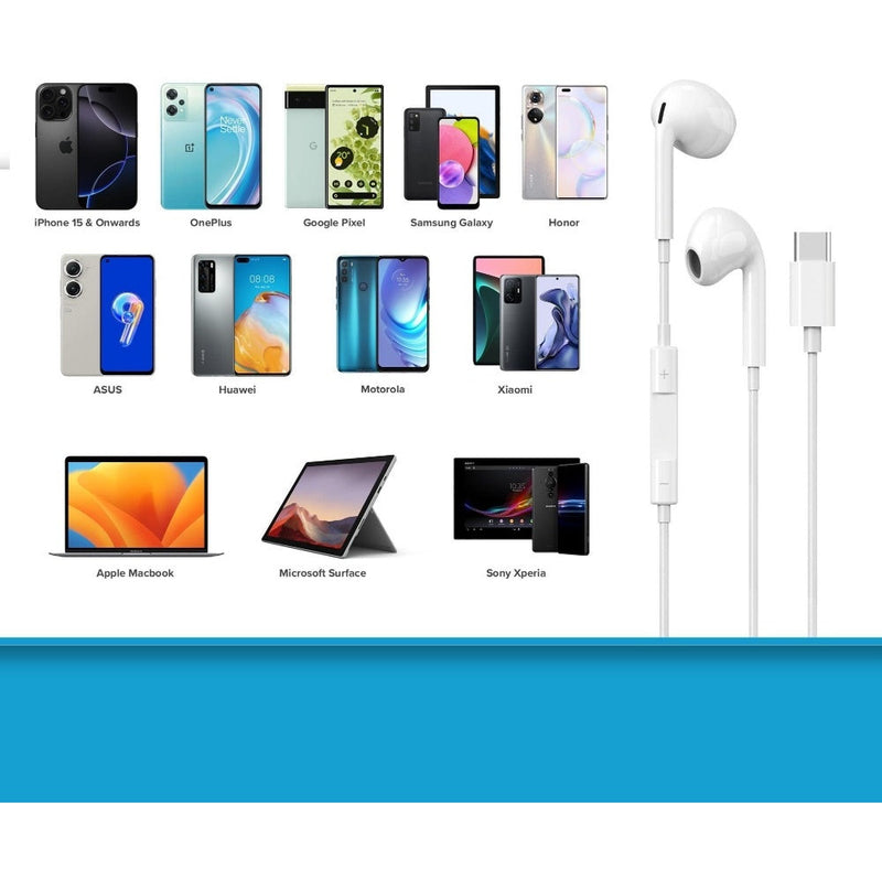 Maplin Wired Earbuds USB-C Classic Fit Hands Free Calling Volume Button