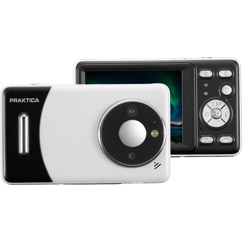 PRAKTICA DZ13 Compact Digital Camera - White - Camera + Sandisk 32GB MicroSD Card + Selfie Stick