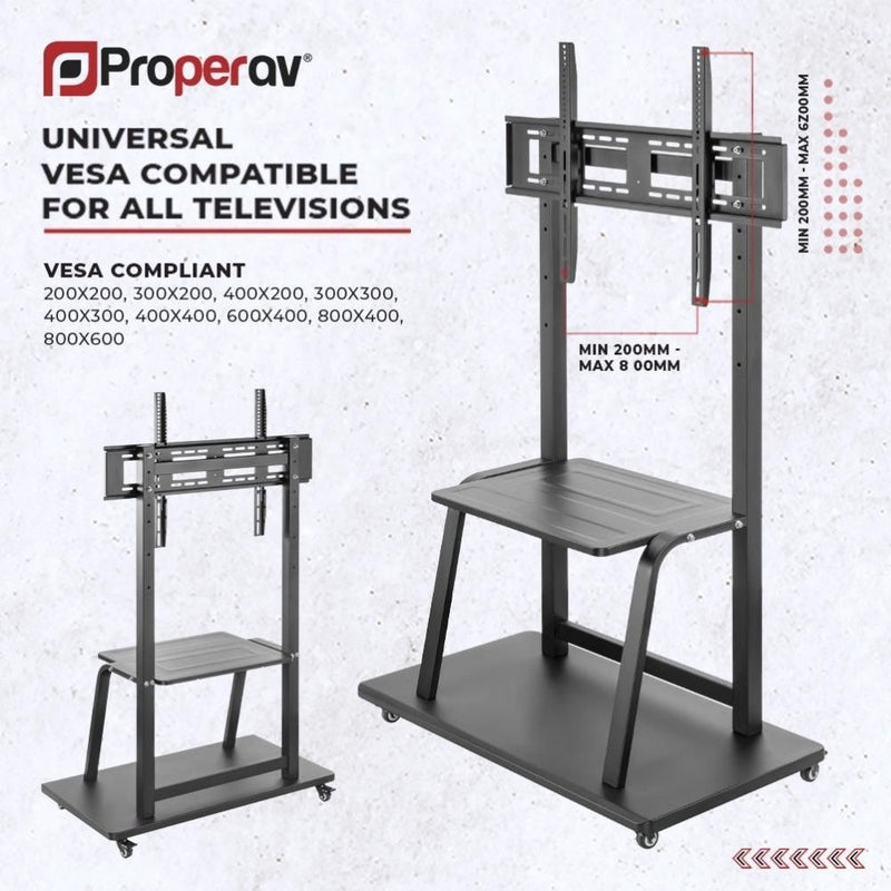 ProperAV TV Stand on Wheels for 37"-100" Max Load 150kg Max VESA 800-600mm