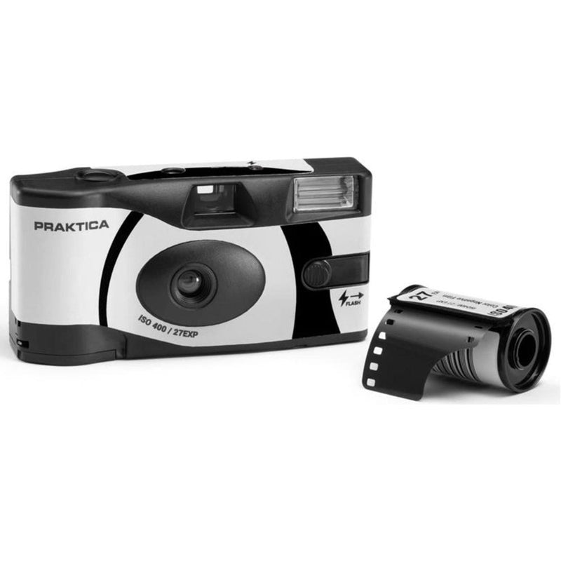 PRAKTICA Single Use Disposable Black & White Film Camera with Flash - Black - Single