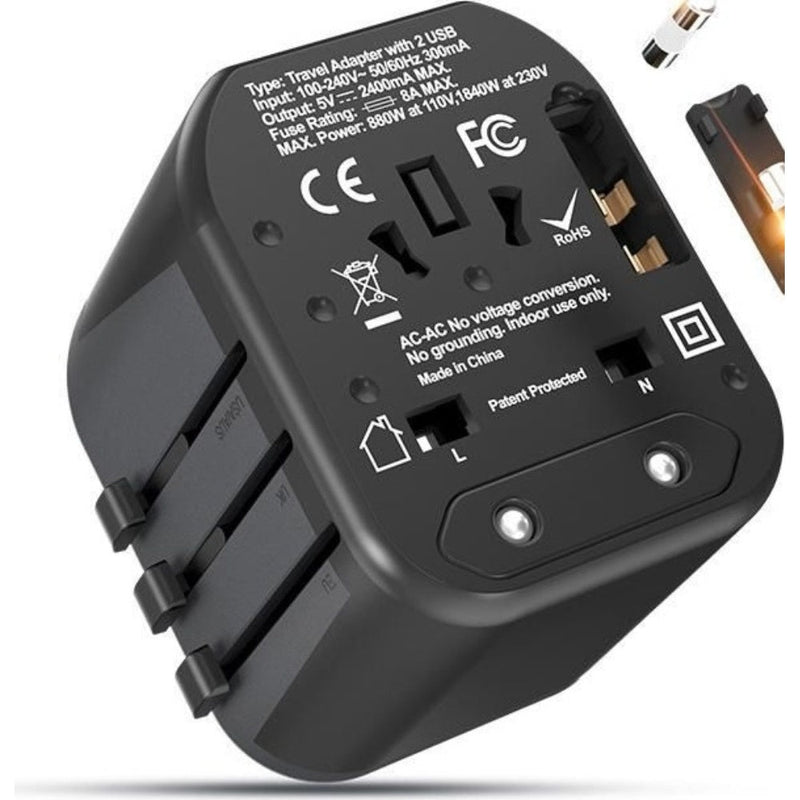 Maplin Worldwide Travel Adapter Wall Charger with 2x USB-A Ports - Pack of 2