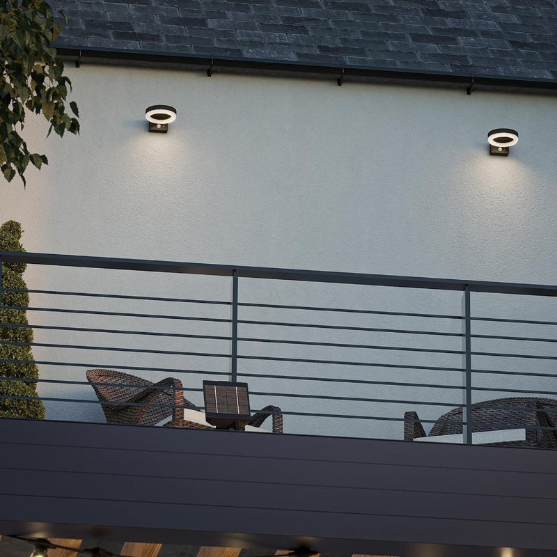 4lite Antheia Solar Sleek IP54 LED Outdoor Wall Light with Built in PIR Motion Sensor - Pack of 2