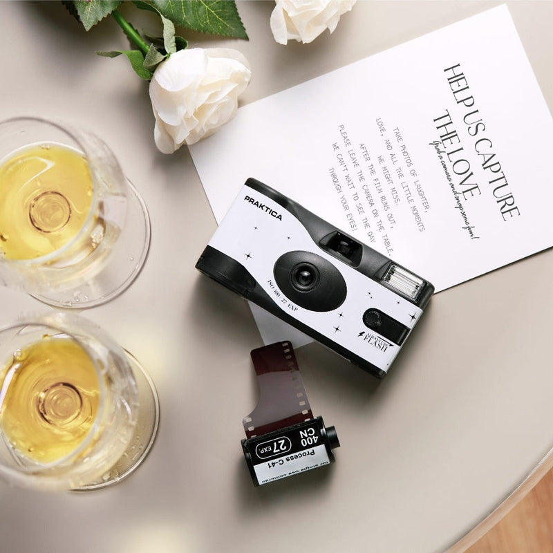 PRAKTICA Single Use Disposable Colour Film Camera with Flash - Wedding White - Pack of 2