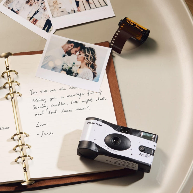 PRAKTICA Single Use Disposable Colour Film Camera with Flash - Wedding White - Pack of 10