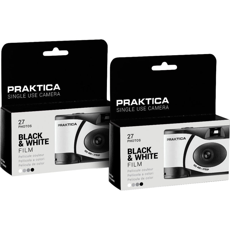 PRAKTICA Single Use Disposable Black & White Film Camera with Flash - Black - Pack of 2