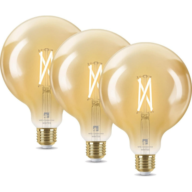 4lite WiZ Connected G125 Globe Filament Amber WiFi LED Smart Bulb - E27 Large Screw - Pack of 3