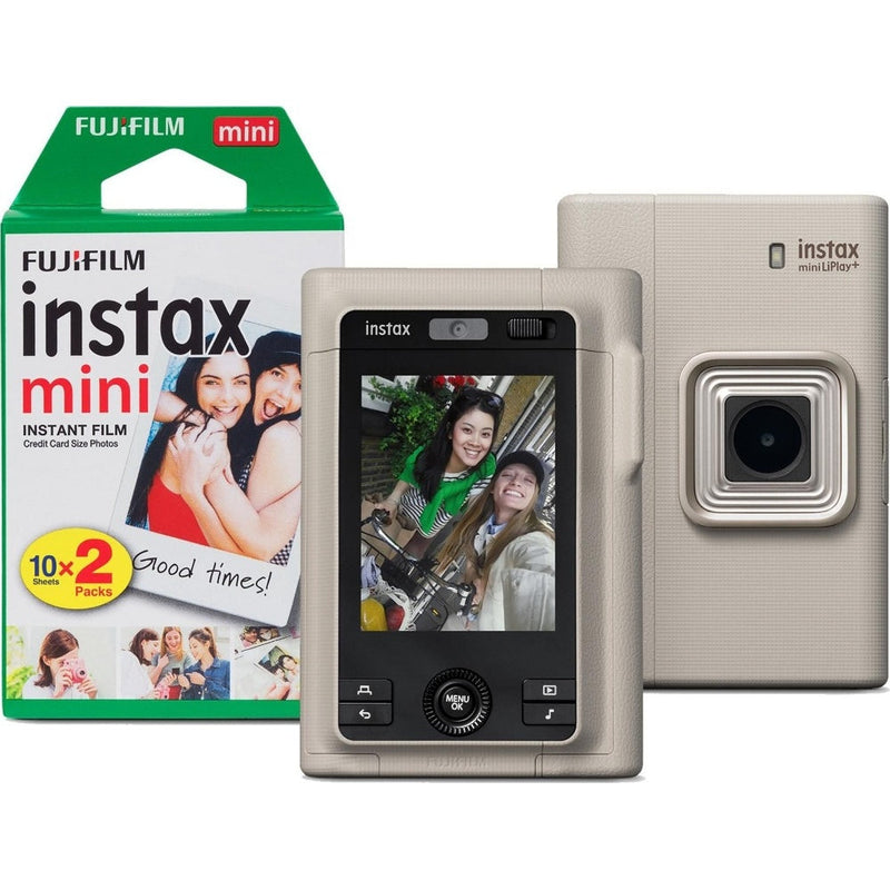 Fujifilm Instax Mini LiPlay Plus Hybrid Instant Camera - Beige - Camera & 20 Shot Pack
