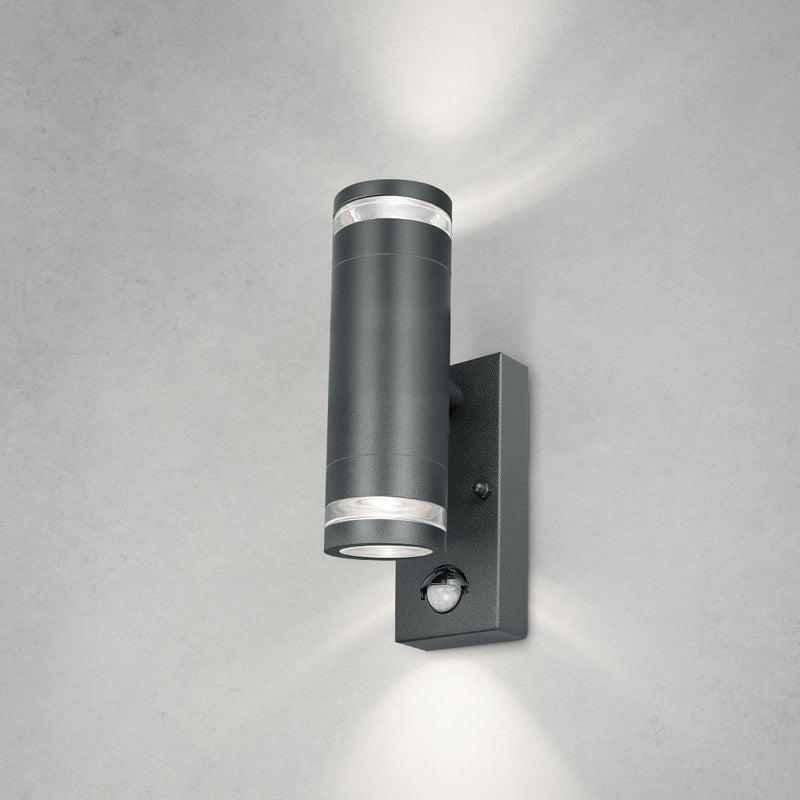 4lite Marinus GU10 Bi-Directional Outdoor Wall Light with PIR - Anthracite - Single