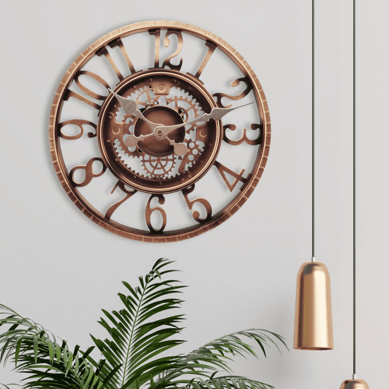 Vintage Style Bronze Round Wall Clock with Arabic Numerals