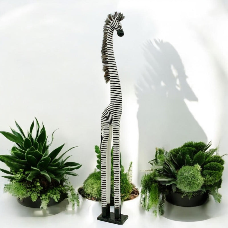 2M HAND CARVED WOODEN ZEBRA