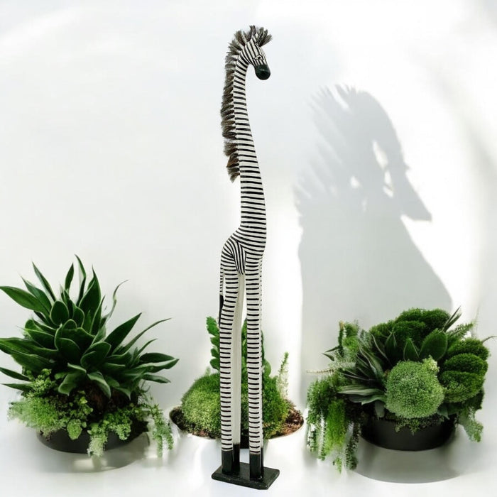 2M HAND CARVED WOODEN ZEBRA